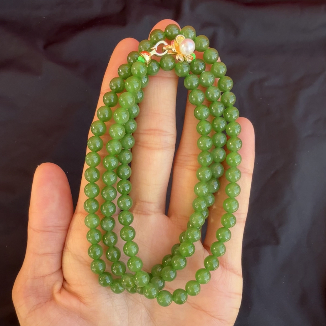 精品和田玉碧玉卡6项链