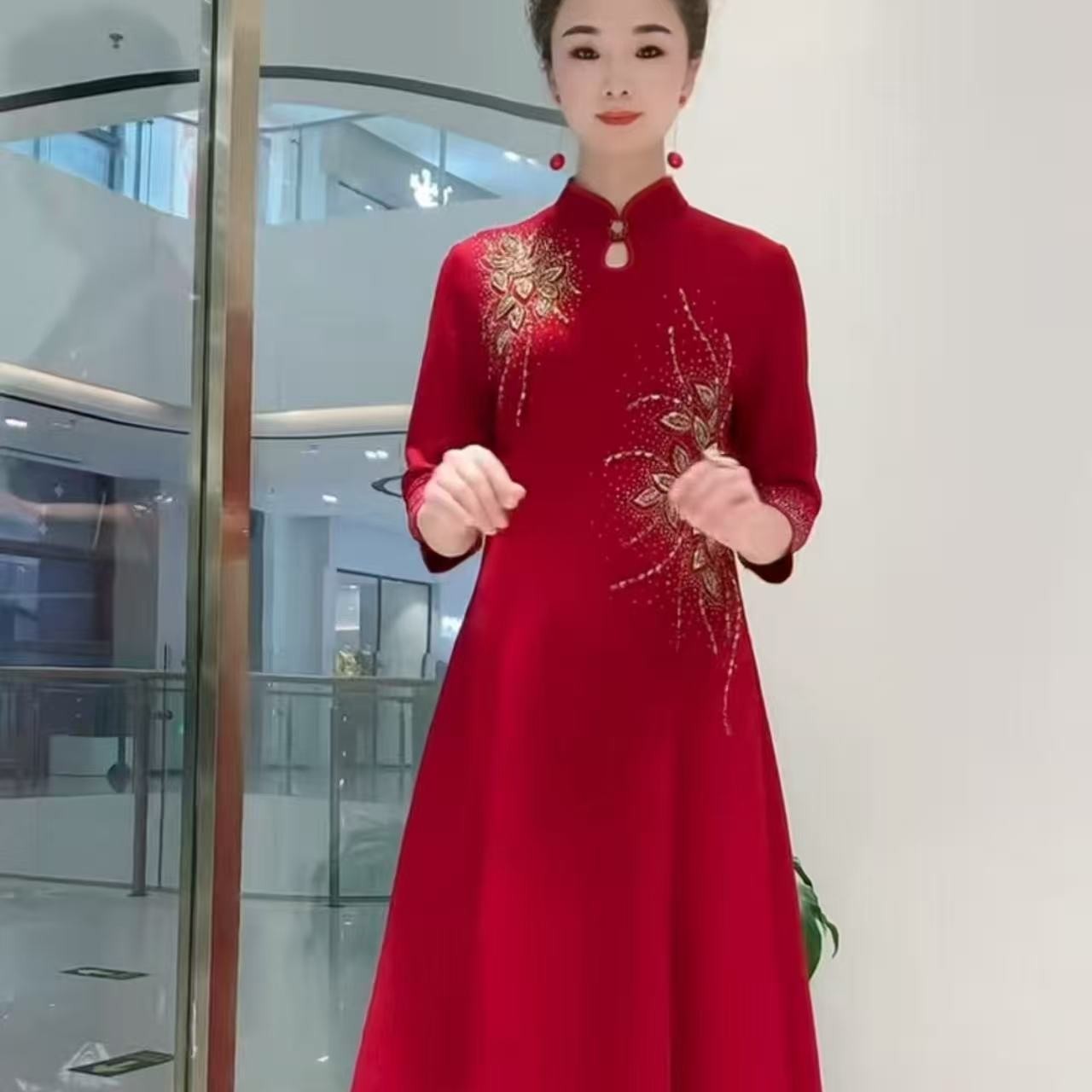 秋冬中长款中国风厚款旗袍气质冬季加厚显瘦秋季婚礼洋气时尚网红