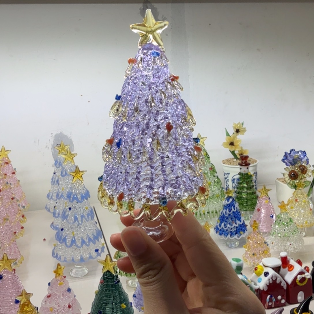 琉璃手工艺品紫色圣诞树大号
