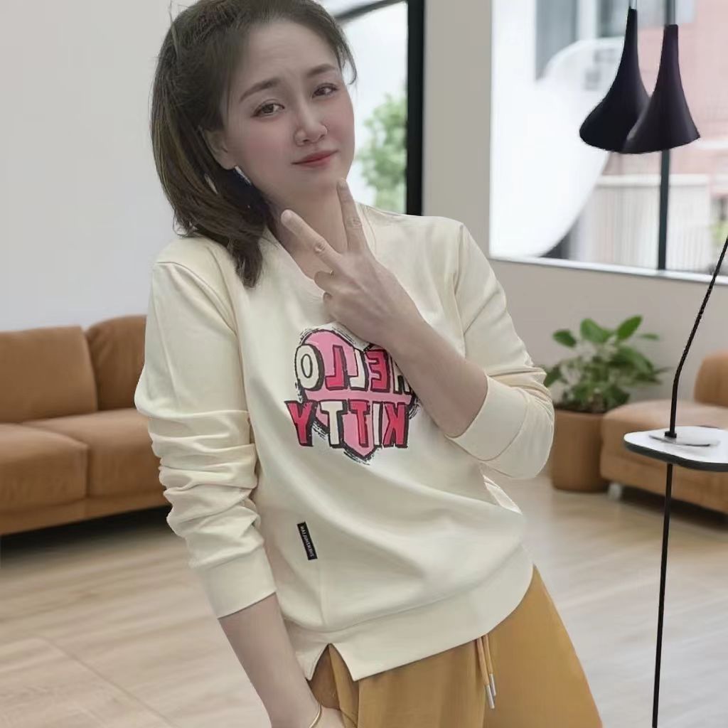 美式复古潮流印花宽松休闲款百搭长袖卫衣宽松透气棉上衣