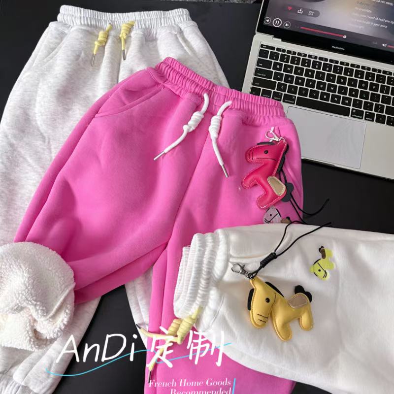 〖ANDI〗安迪订制冬季中大童女童时尚束脚加厚加绒休闲卫裤5374