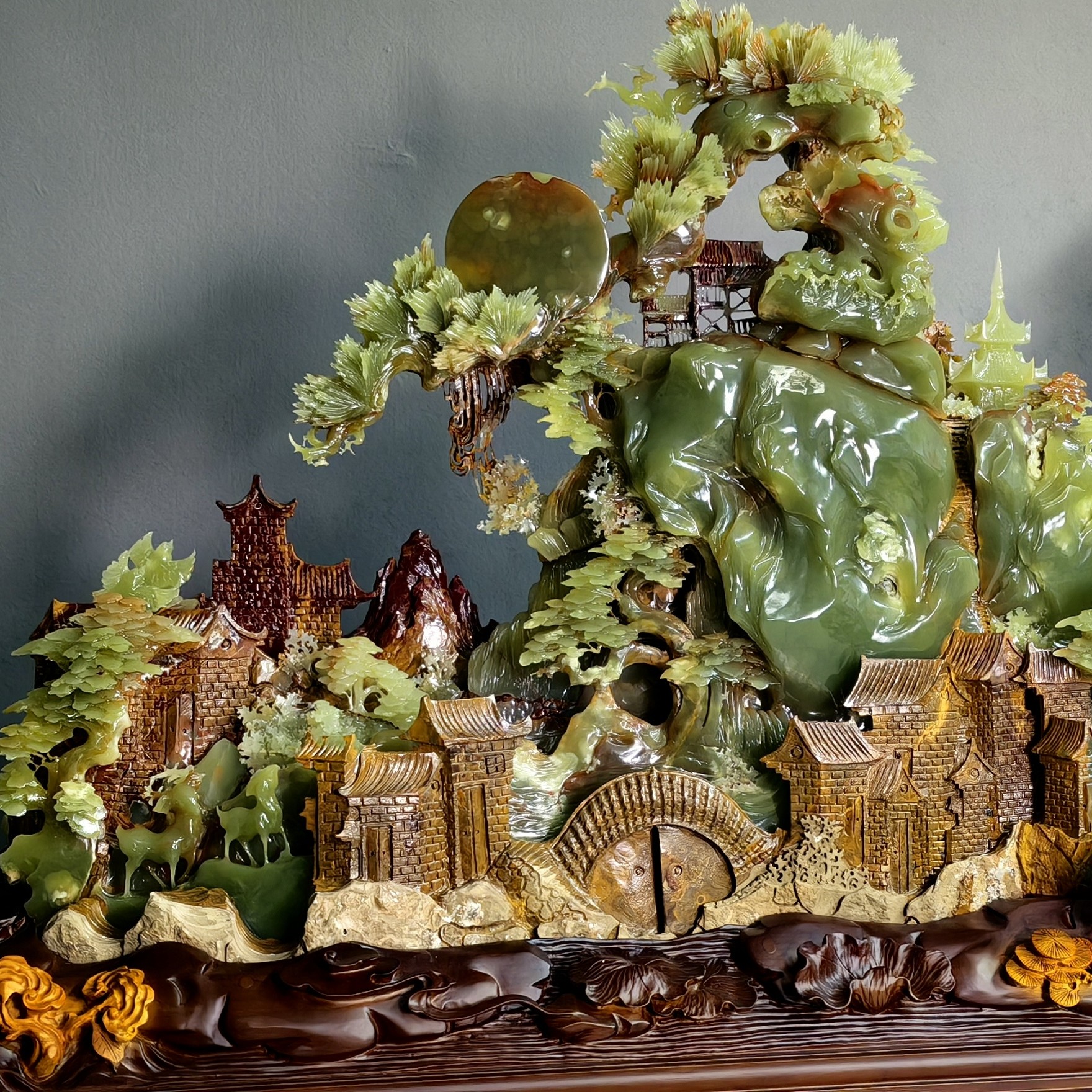 大尺寸山水玉石雕刻家居摆件