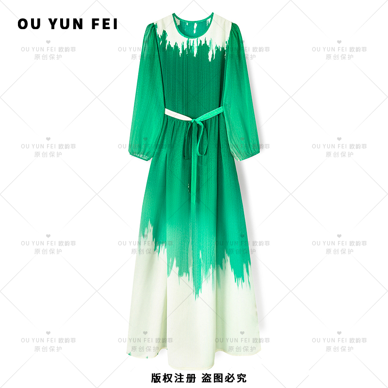 【翠云瑶】高级感连衣裙女新款气质显瘦穿搭时尚洋气印花长裙JY1020