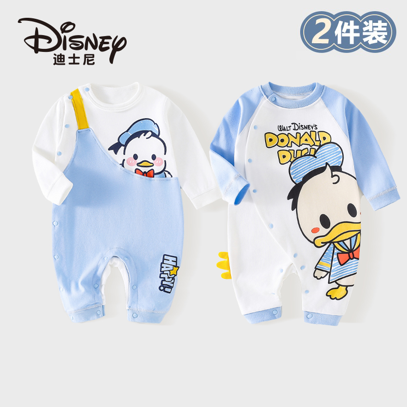 Disney/迪士尼 新生儿衣服a类纯棉睡衣婴儿秋季连体衣保暖2件装
