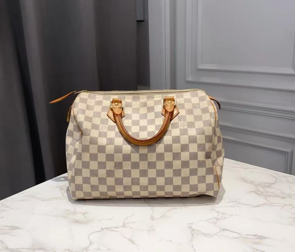 95新 LouisVuitton/路易威登 珍甄 白棋盘speedy30手提款 86150