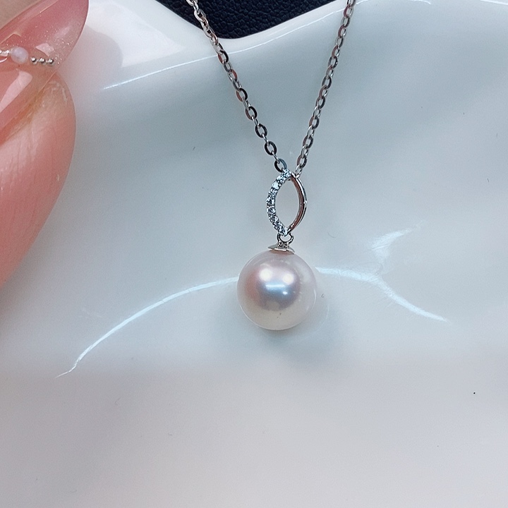 海水珍珠吊坠(不含链)18K金镶嵌akoya8.5-9mm