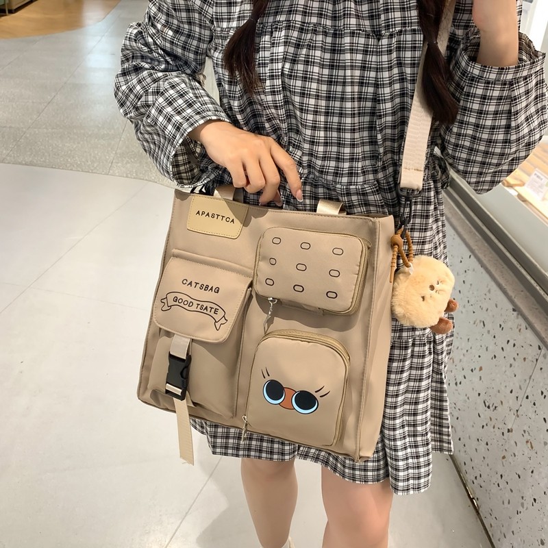ins斜挎包潮流女初中生手提补课包高中生书包大容量小学生单肩包