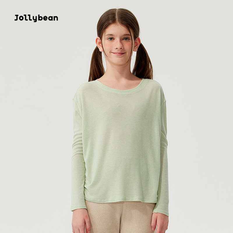 Jollybean女童莱赛尔羊毛抽褶长袖25春季新款宽松透气运动T恤