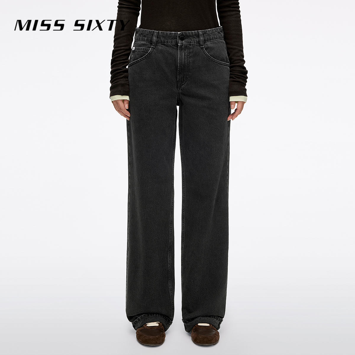 【进口牛仔面料】Miss Sixty2025秋季新款牛仔裤女中腰磨破直筒裤