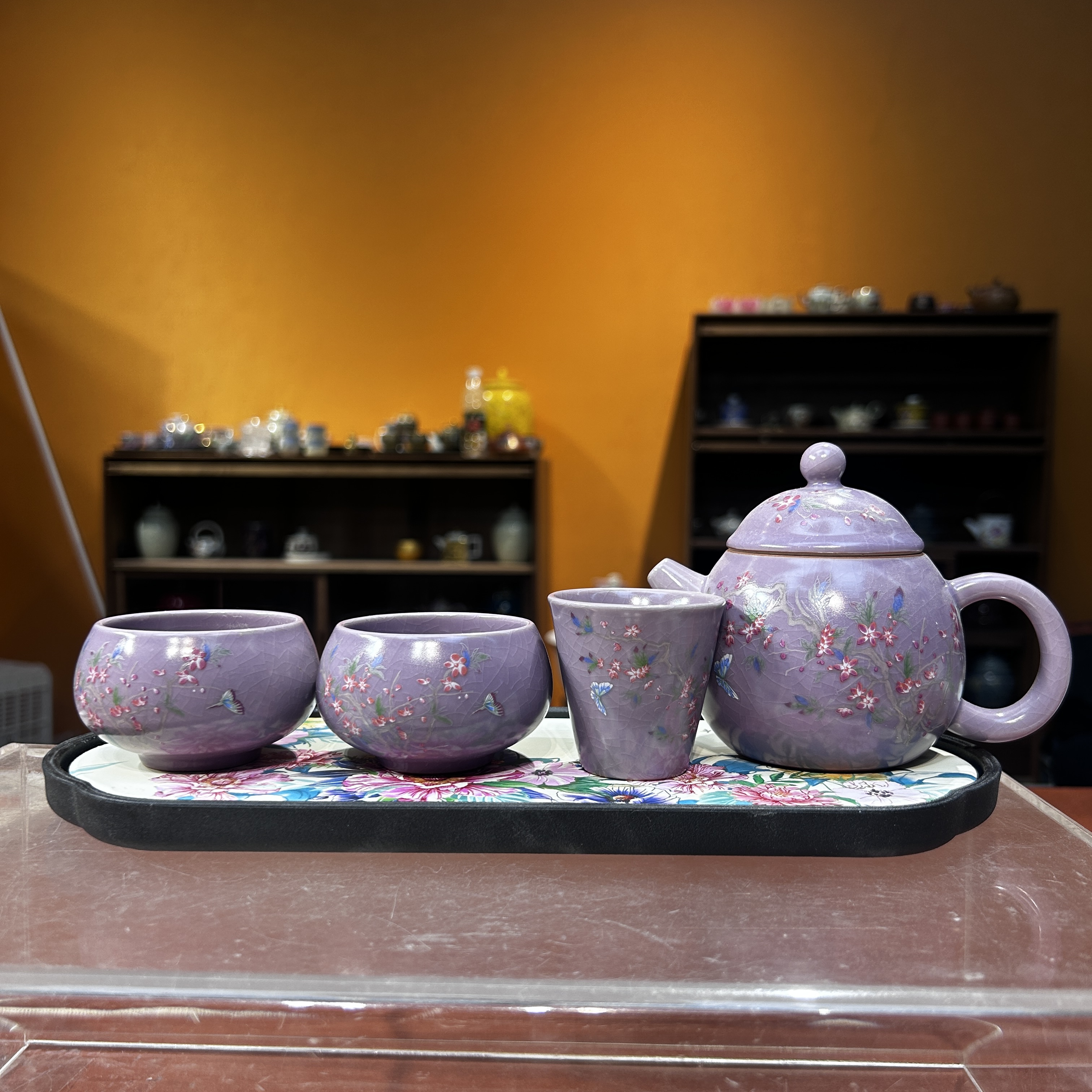 高档紫藤花龙蛋壶+两杯+主人杯+干泡盘-2838