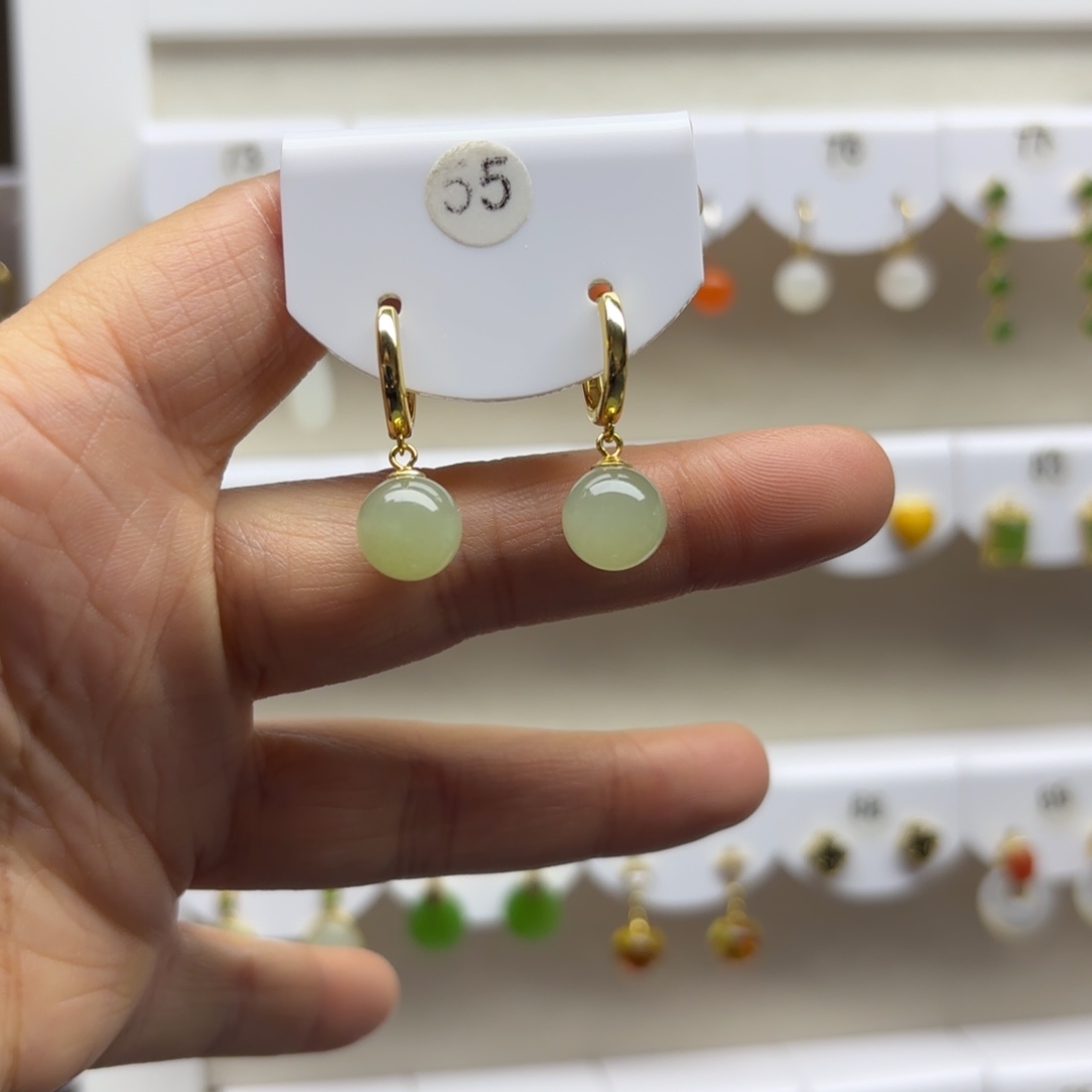 和田玉银S925镶嵌耳饰