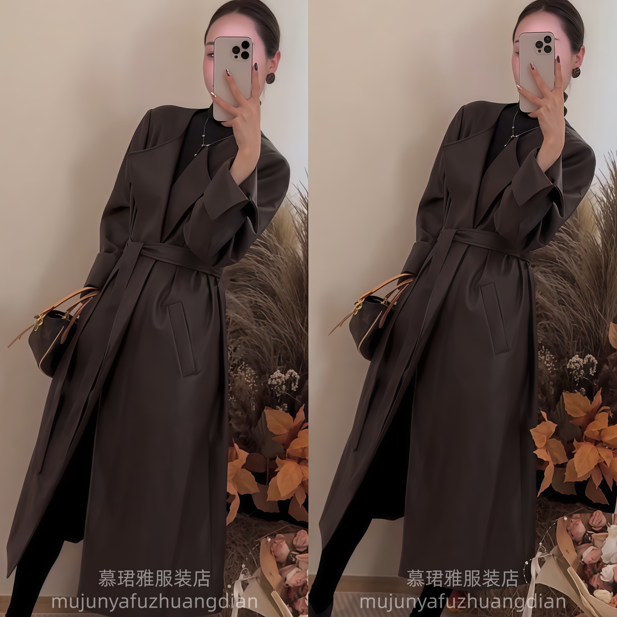 长款长袖秋季适中修身型立领风衣韩版轻奢收腰服装