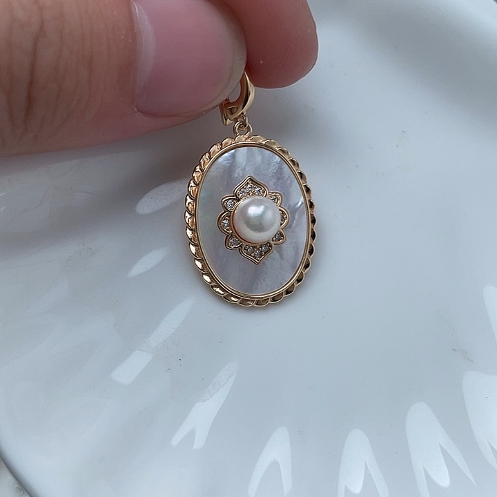 银S925镶嵌海水珍珠吊坠(不含链)