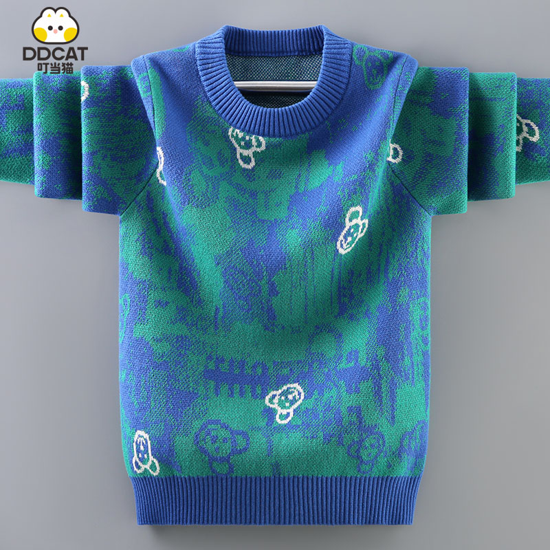 叮当猫儿童毛衣针织衫童装2024秋冬款大童洋气冬装加绒套头打底衫