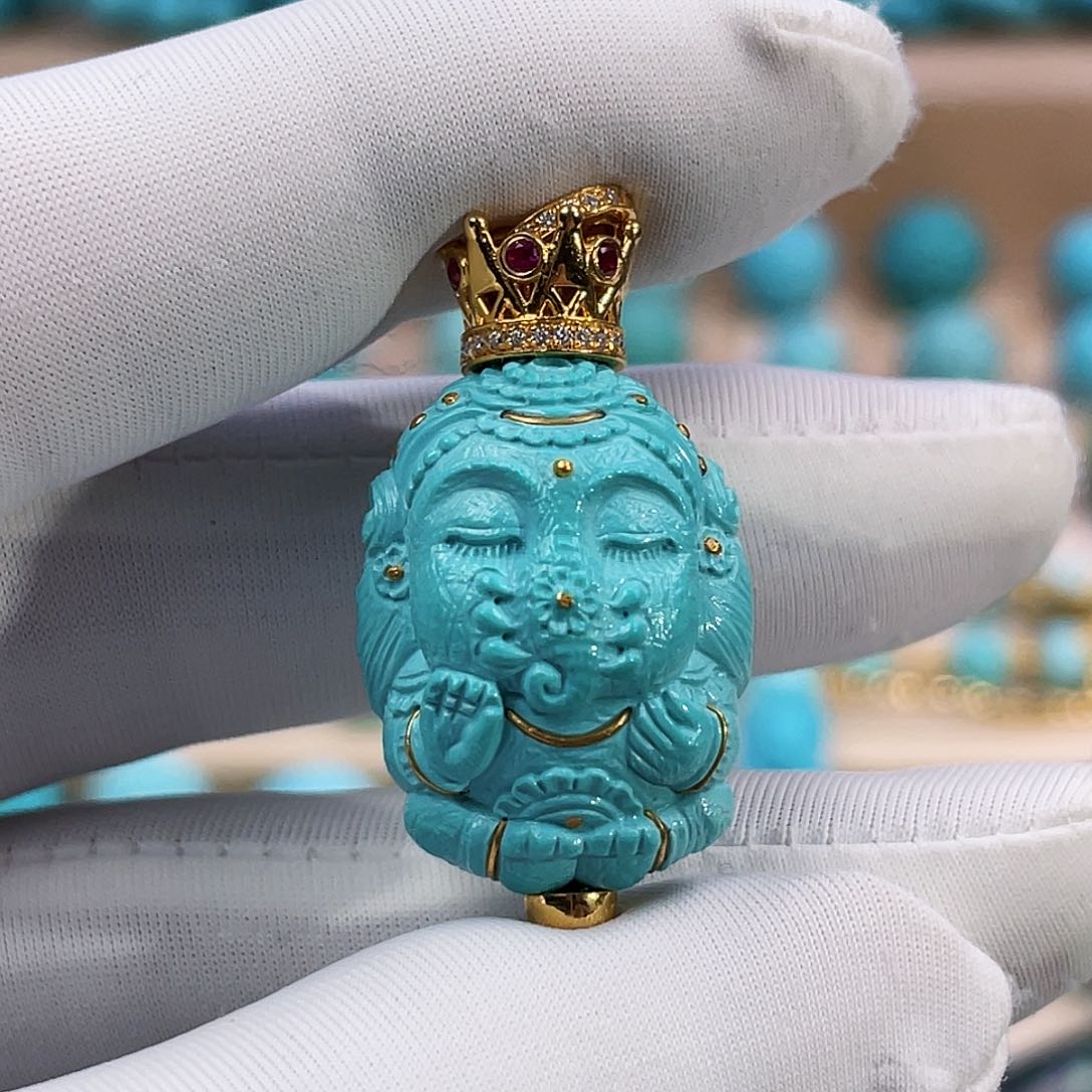 绿松石珠宝奇石18K金镶嵌