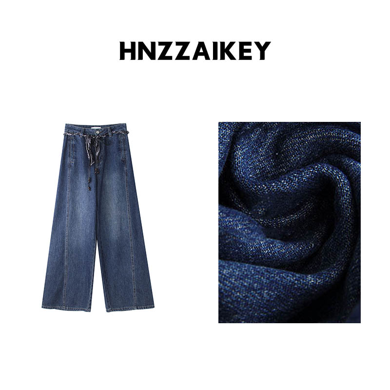 HNZZAIKEY 腰果花丝巾腰带秋季新款阔腿直筒牛仔裤女N591C