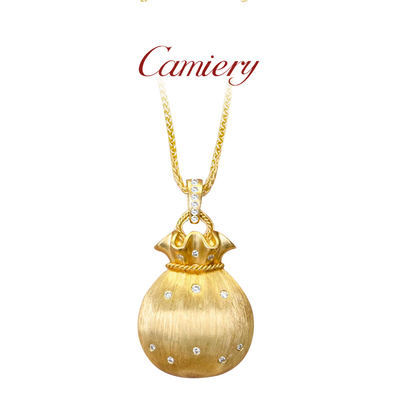 CAMIERY 新中式时尚拉丝小福袋项链精致百搭