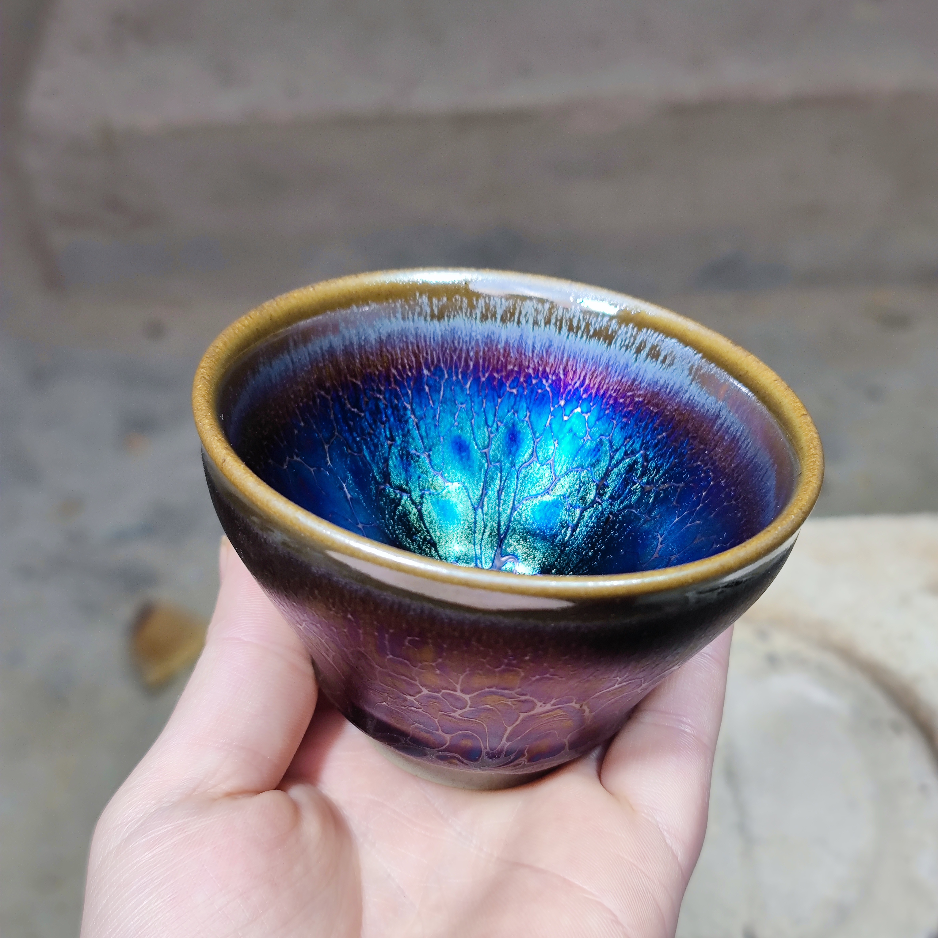 建窑--建盏 七彩蝶恋花 茶盏主人杯 电烧