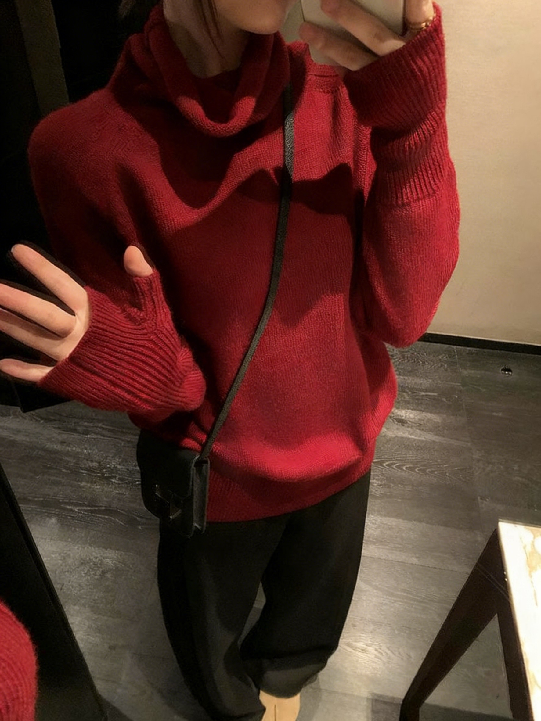 【510克＋】秋冬新款新年红高领毛衣女加厚堆堆领慵懒风内搭针织衫