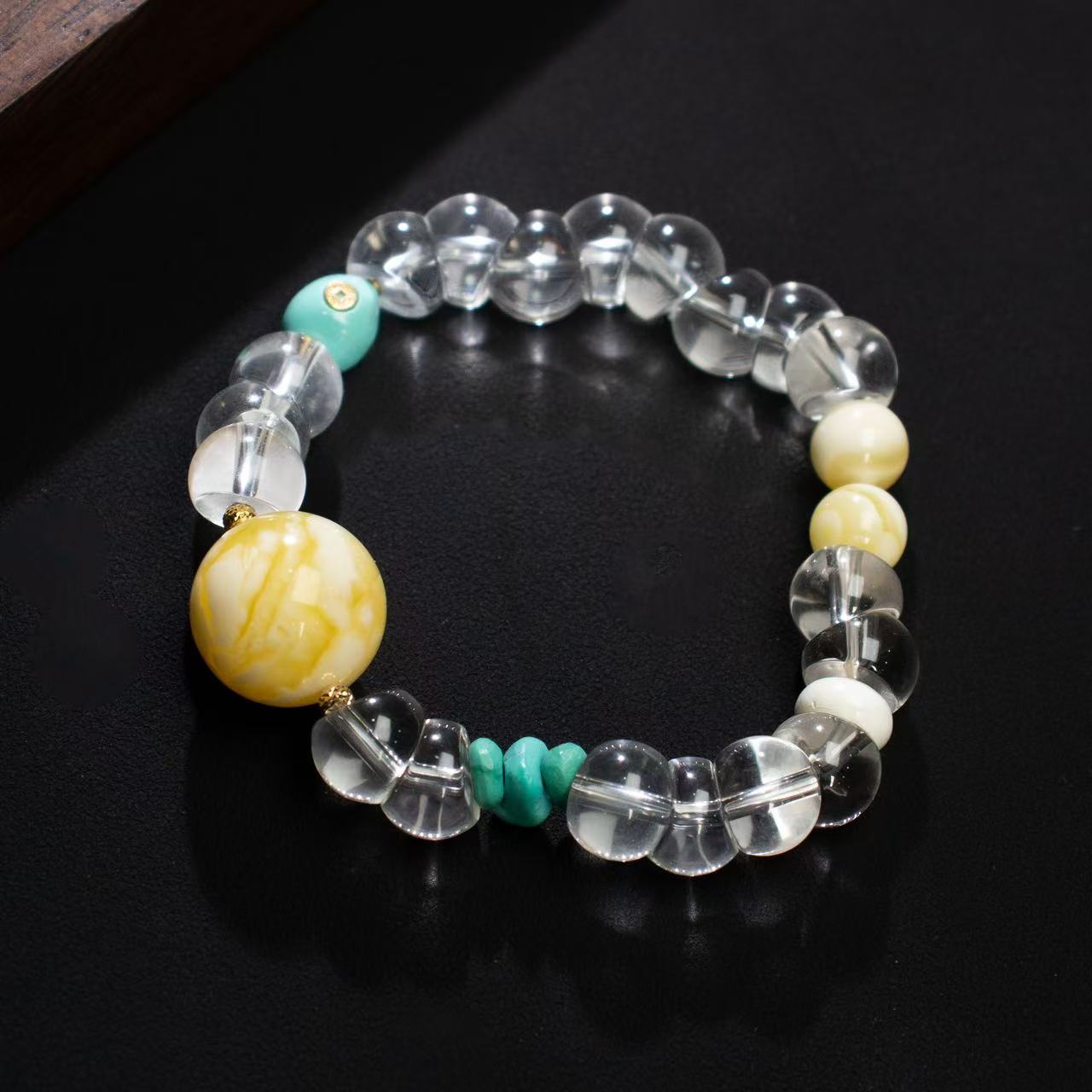 【壹芳珠宝*圆珠】天然原矿琥珀微微瑕白蜡水晶大肠单圈10mm