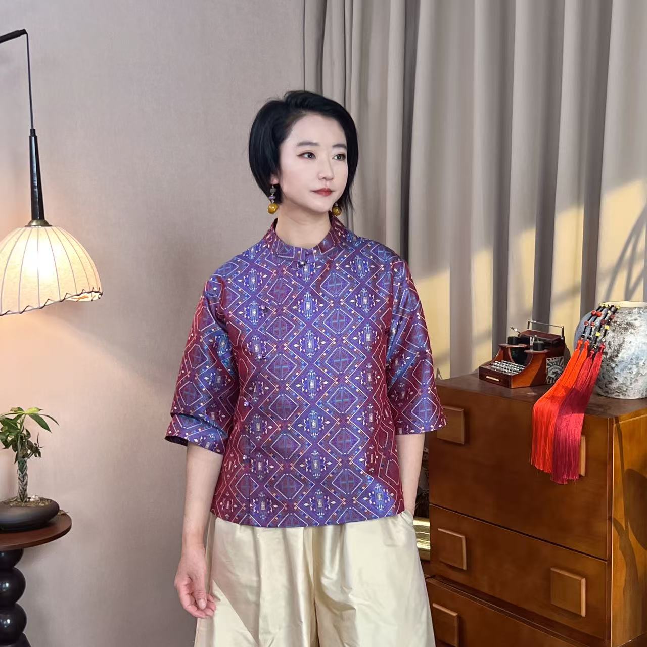 多元国风 非遗蜀锦桑蚕丝T恤上衣 MT90091