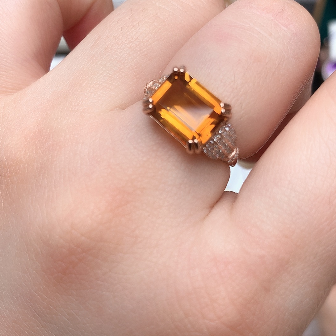 黄晶珠宝半成品银S925镶嵌L 精品戒指