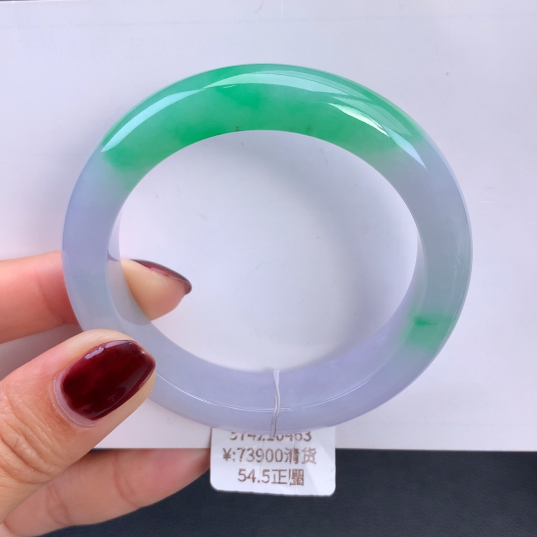 翡翠手镯未镶嵌糯冰春彩手镯（棉线细纹）