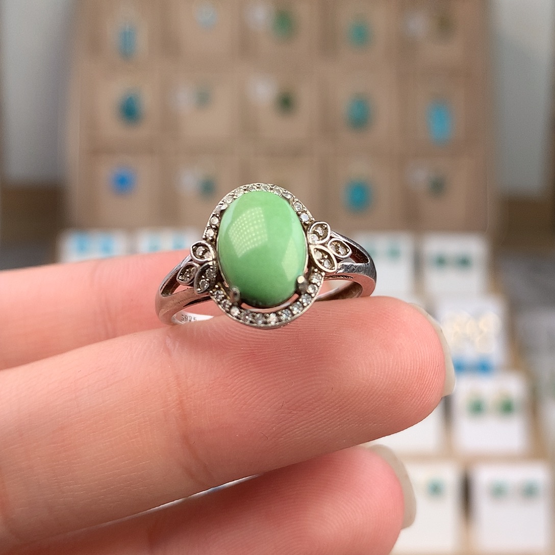 绿松石银S925镶嵌戒指
