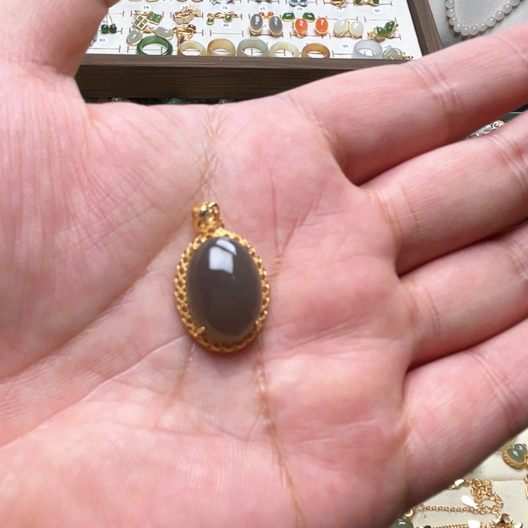 和田玉吊坠银S925镀金镶嵌