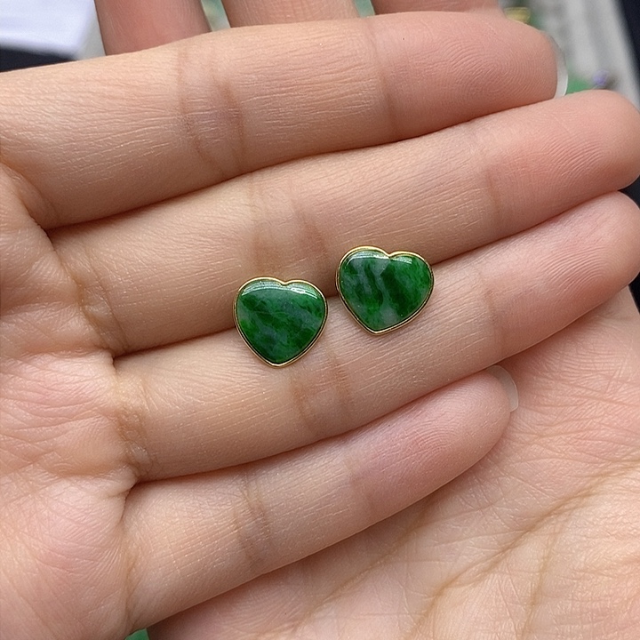 翡翠耳饰18K金镶嵌天然翡翠