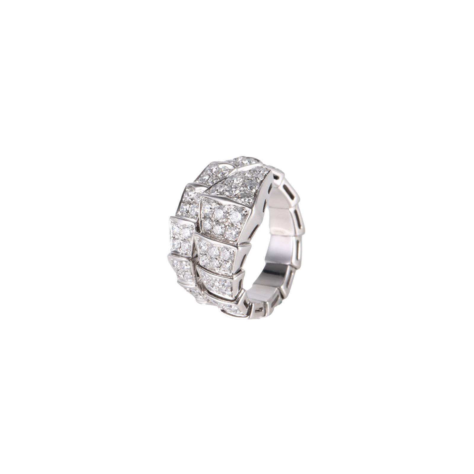 99新 BVLGARI/宝格丽 【念念特价】宽版 蛇形满钻 戒指 m 白金 