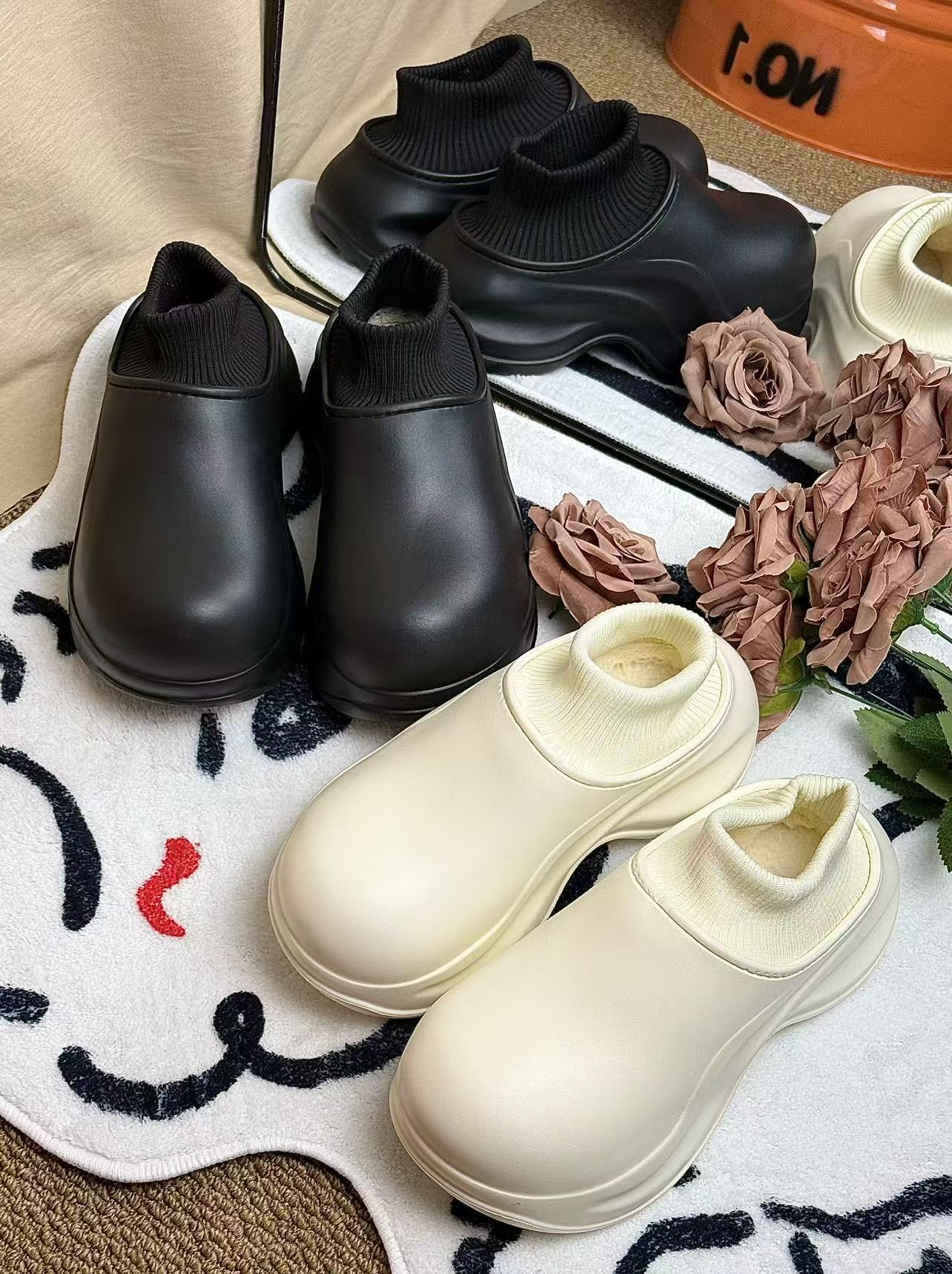 韩版时尚棉鞋保暖加绒街头风雪地靴冬季毛绒加厚休闲毛拖