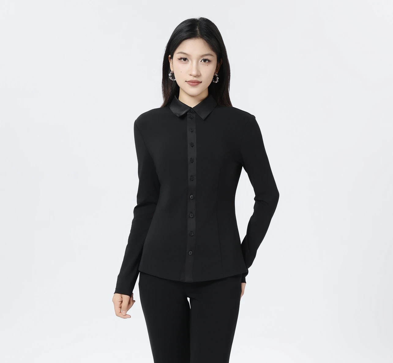 【商场同款】秋季新款百搭翻领拼接长袖衬衫上衣女530128-4238111