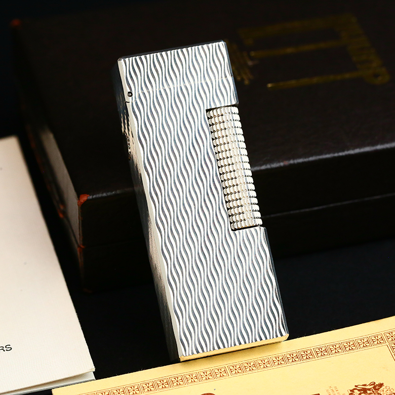 d家充气打火机镀银水波纹常规款经典烟具男士高档窄版个性创意