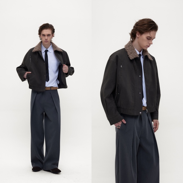 DERT 旷野旧迹 毛领胶蜡夹克棉服外套超声波无缝绗线填充棉 保暖