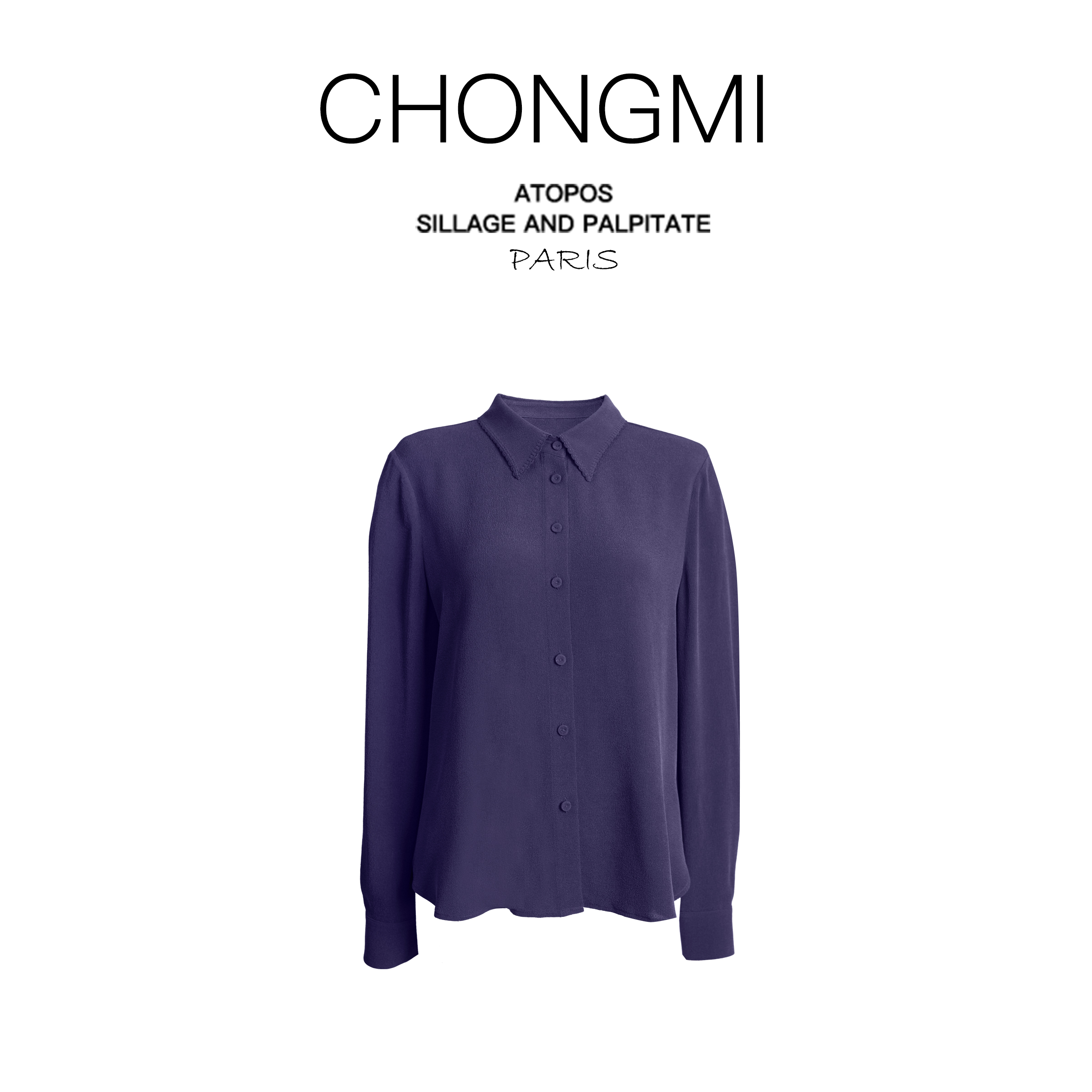 紫色重磅鬼绉真丝桑蚕丝衬衫女2025秋季新款绣边上衣 S250818759