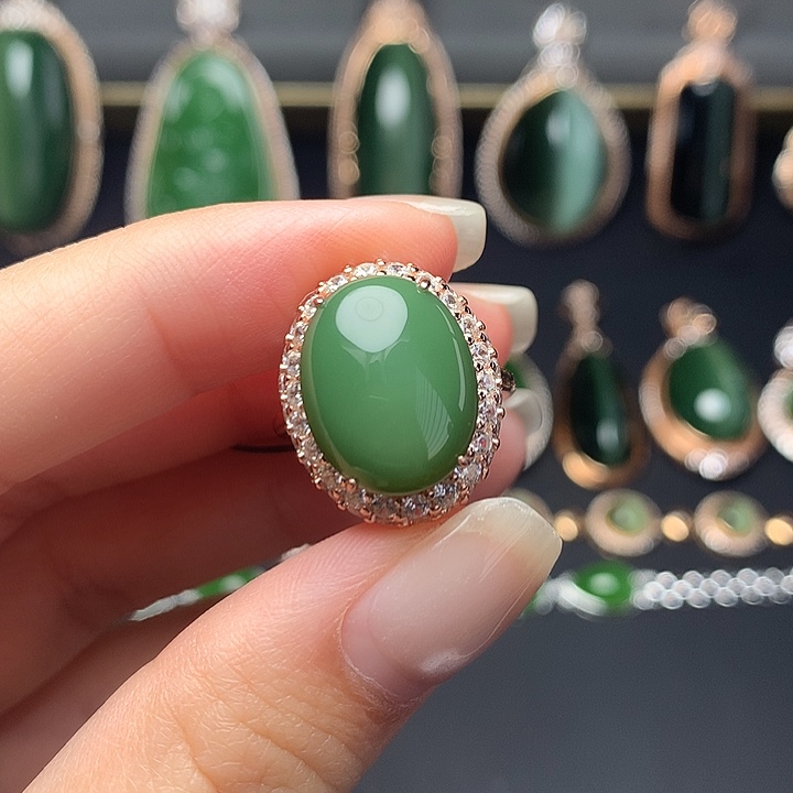 和田玉银S925镶嵌戒指