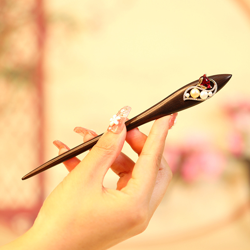 直播精选43-原创卡通风中国风复古风黑檀木发簪国风百搭手工簪发