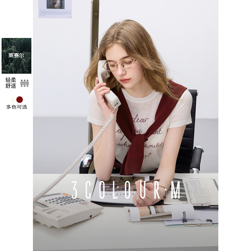 3455-D401DM405Z20三彩2025春季新款休闲字母T恤莱赛尔圆dbx