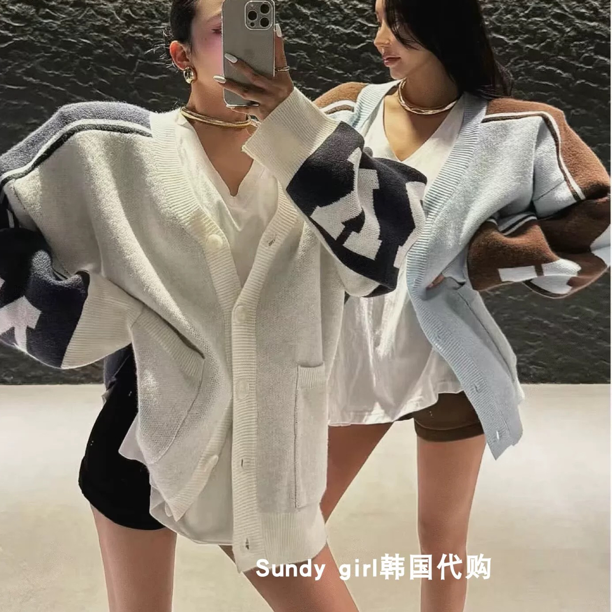 韩代时尚洋气法式大字母毛衣外套