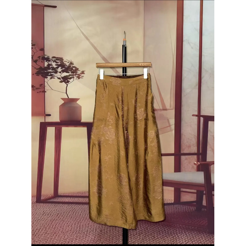 1751新中式复古石榴裤 双面穿提花百搭显瘦阔腿裤