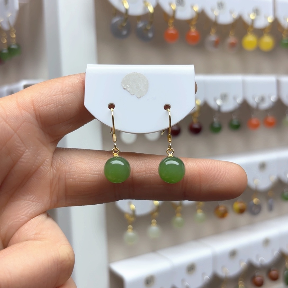 和田玉耳饰银S925镶嵌