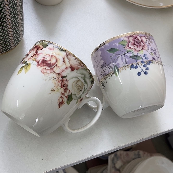新骨瓷默认微瑕，2个杯子紫色特价