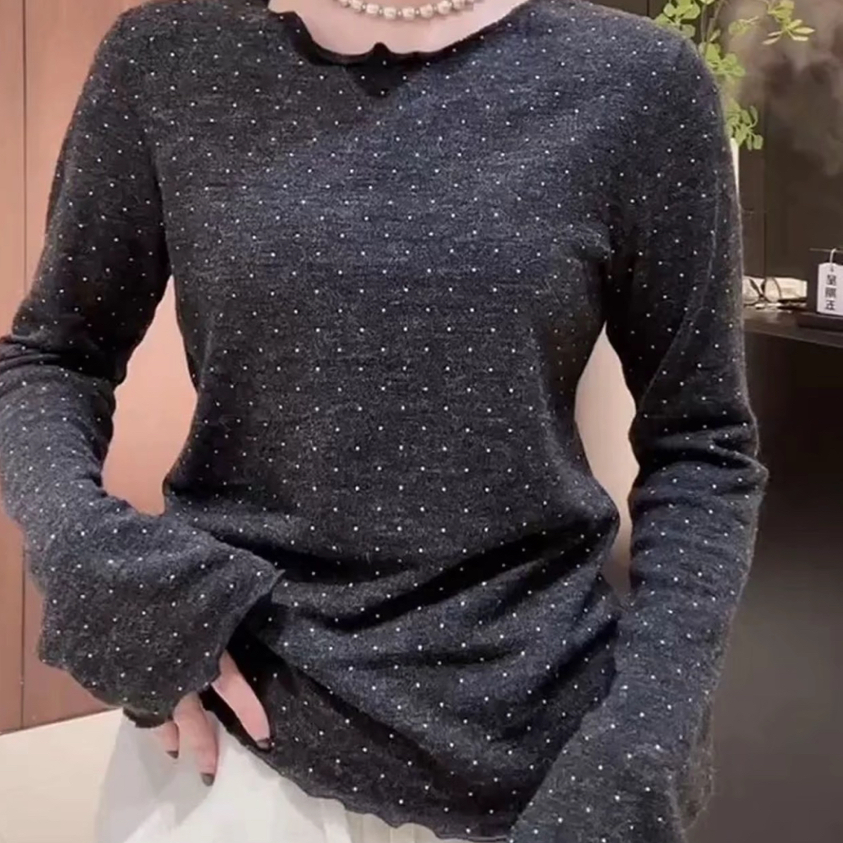 【波点复古】洋气长袖T恤女秋冬显瘦百搭修身加绒打底衫内搭上衣潮