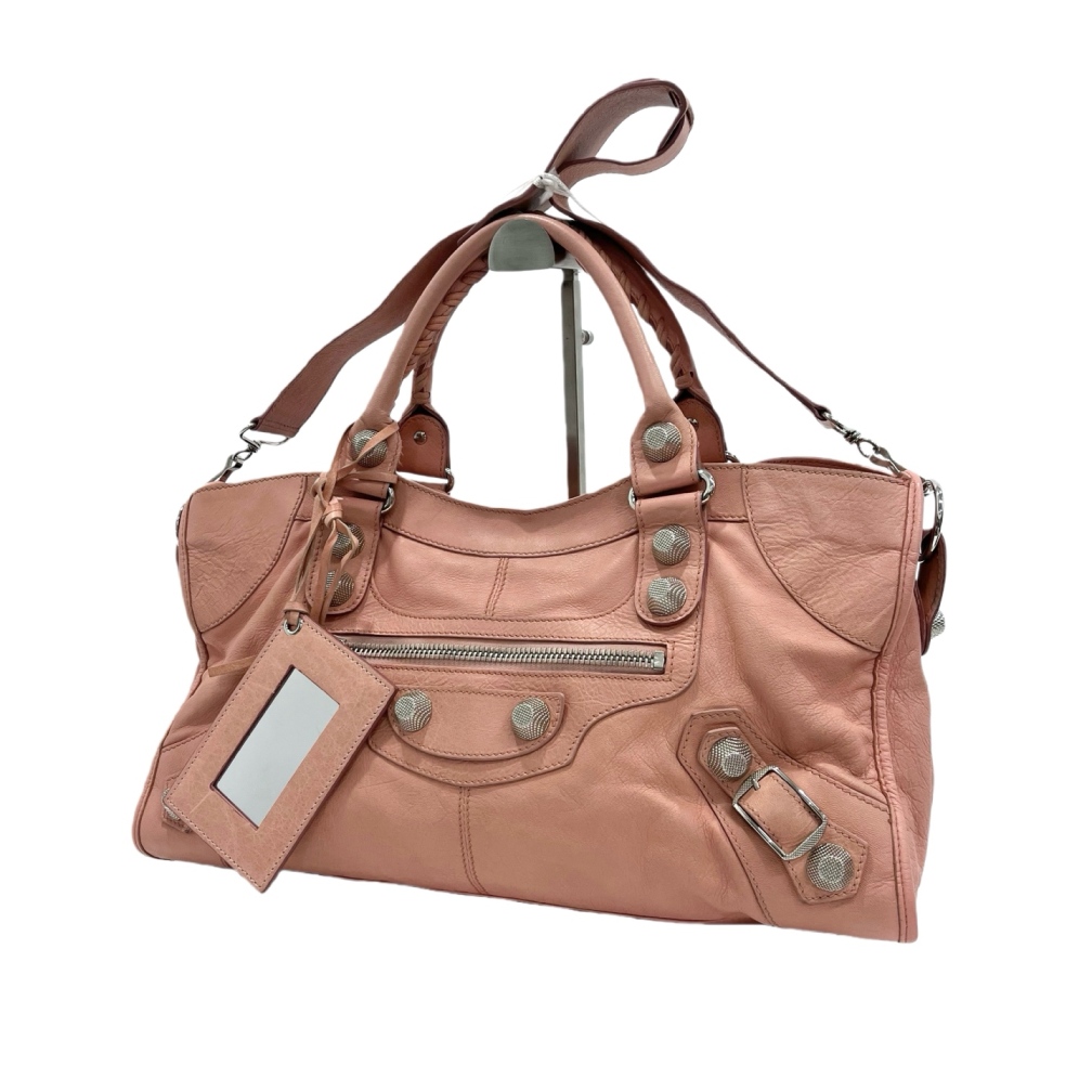 95新 Balenciaga/巴黎世家 二手粉色机车手提单肩包K61219