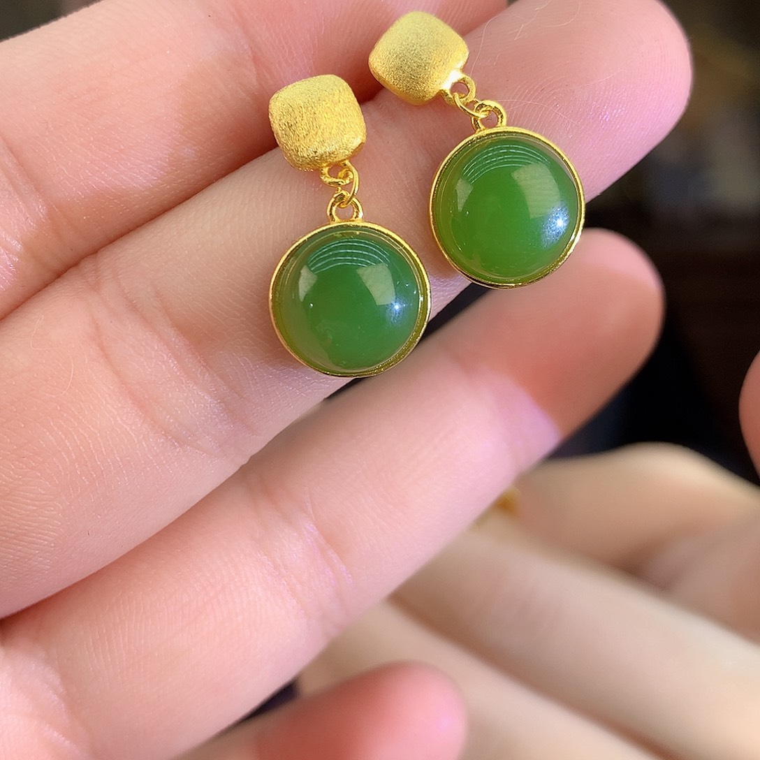 吊坠(不含链)银S925镶嵌和田玉（碧玉）耳饰