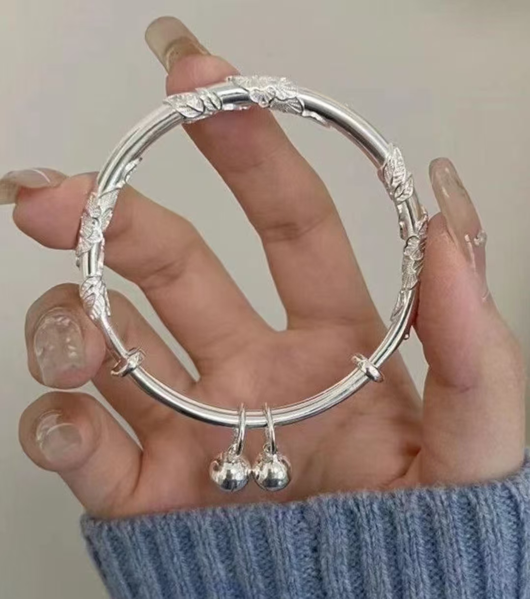 足银银制品 足银银制品 【936】繁花2铃铛手镯