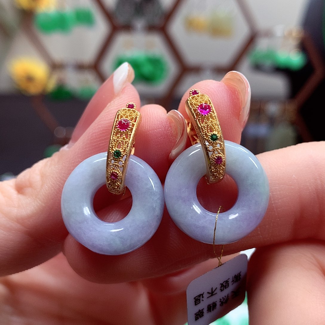 翡翠耳饰银S925镶嵌天然翡翠