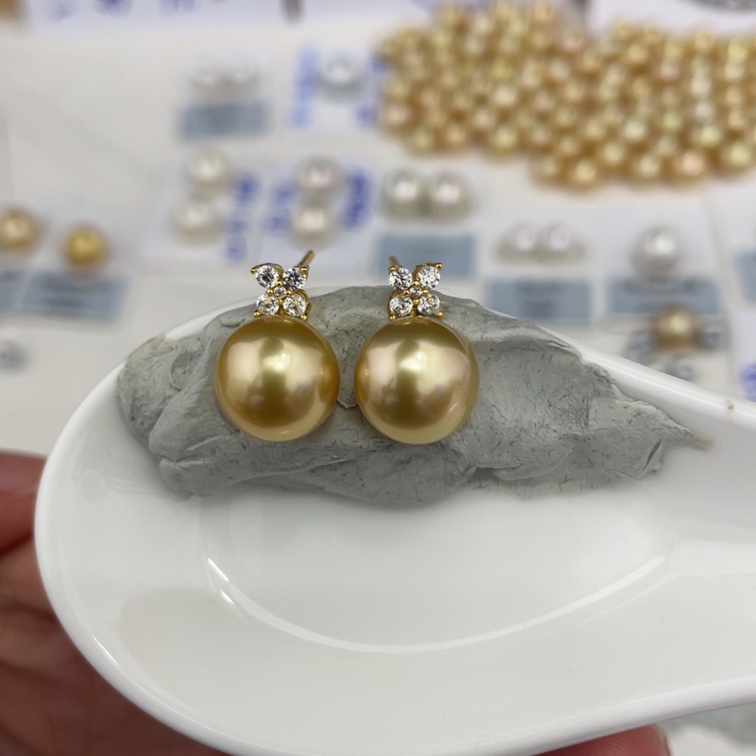 未镶嵌海水珍珠裸珠极光炫彩金珠对珠11.1mm