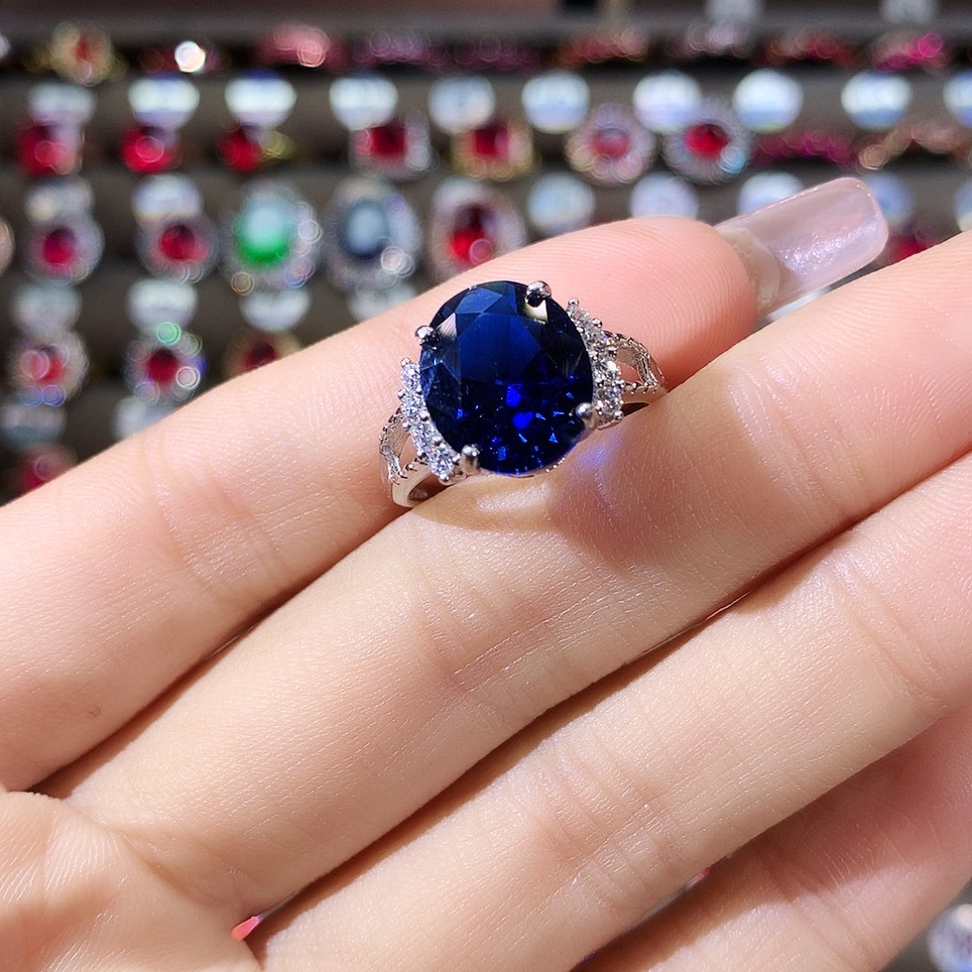 无925银皇家蓝色戒指白